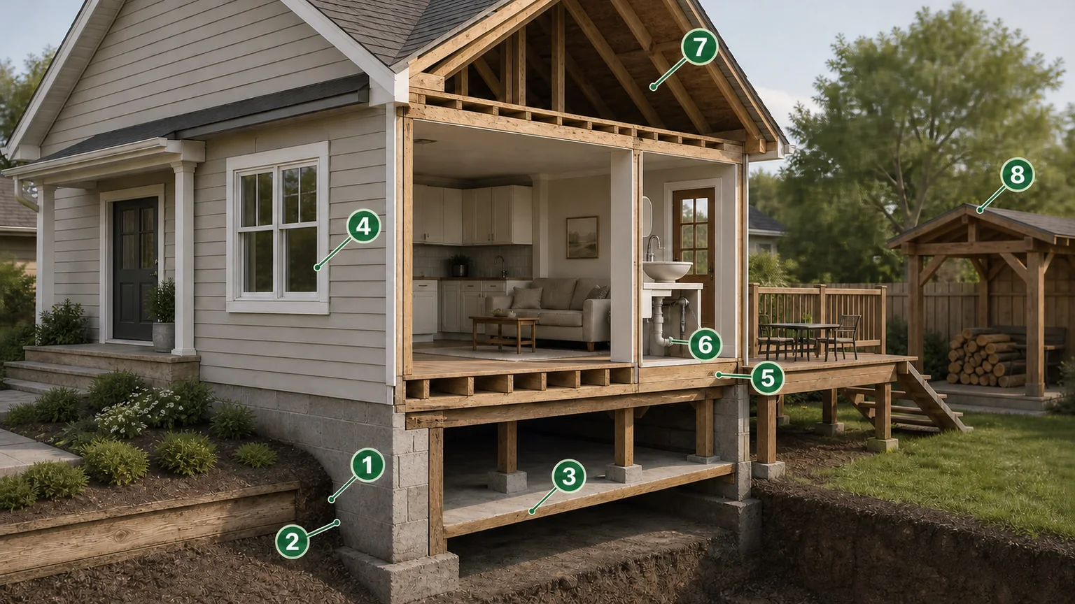 Home diagram showing common areas to inspect for possible termite activity.